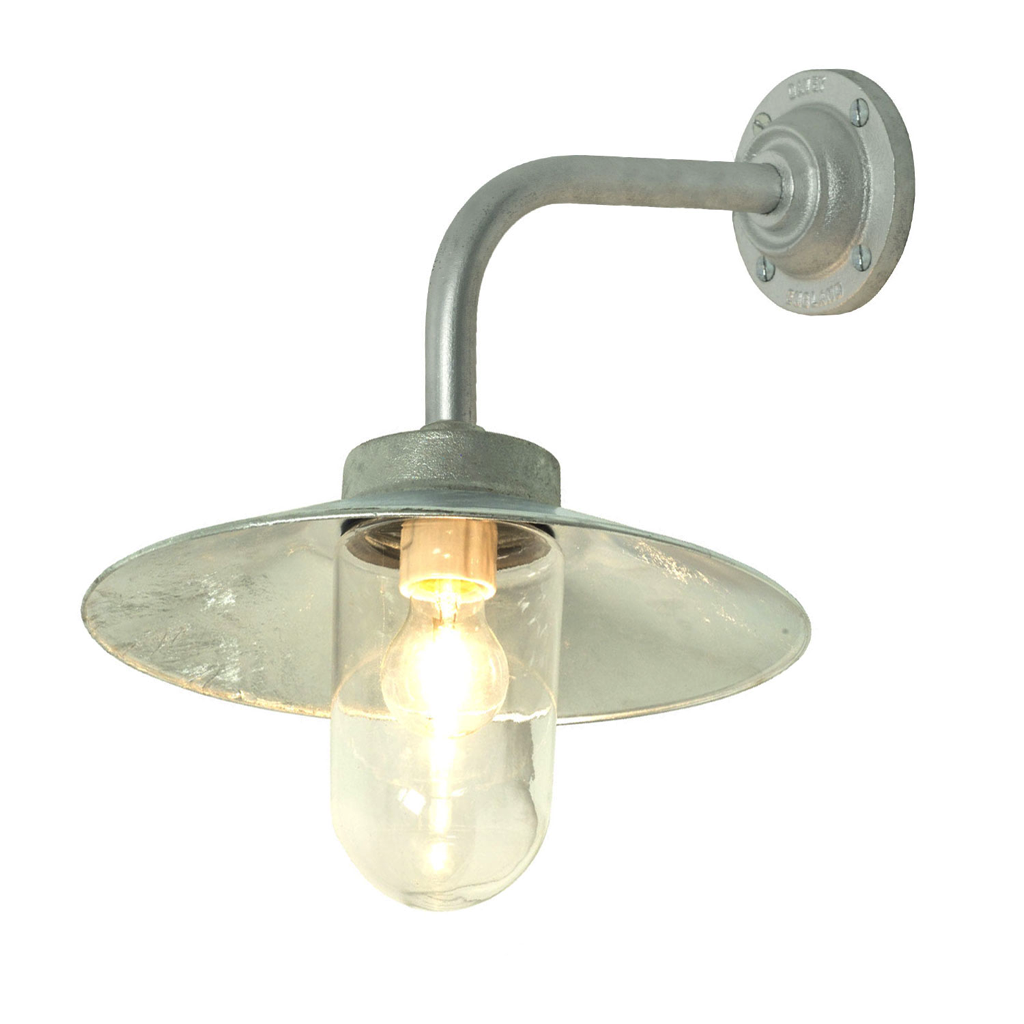 Original BTC, Exterior Bracket Light Right Angle, Galvanized Clear Glass, Exterior,